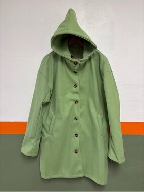 Green Hooded Button Down Coat